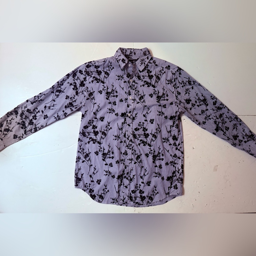 Beverly Hills Polo Club blue Striped Floral Shirt